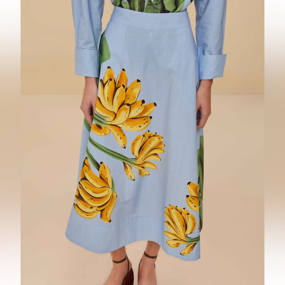 FARM Rio Blue Skirt with Yellow Banana Design